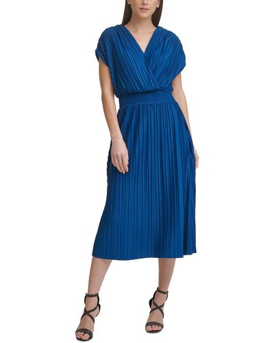 DKNY Shutter Pleat Calf Midi Dress - Blue