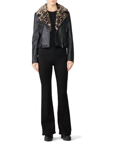 Vigoss Leopard Collar Faux Leather Jacket - Black