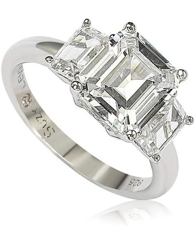 Suzy Levian Sterling Silver Emerald Cut 3.50cttw Cubic Zirconia 3-stone Engagement Ring - White