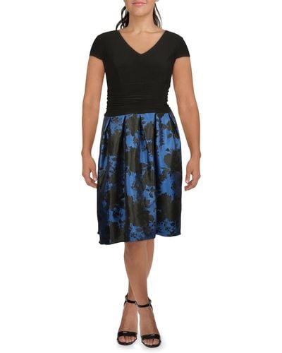 SLNY Plus Floral Print Midi Cocktail And Party Dress - Blue