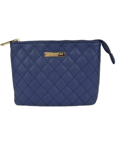 Suzy Levian Small Faux Leather Quilted Clutch Handbag - Blue