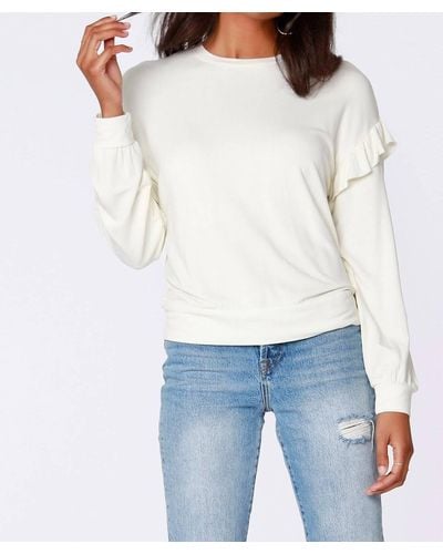 Bobi Ruffle Sleeve Sweatshirt - White