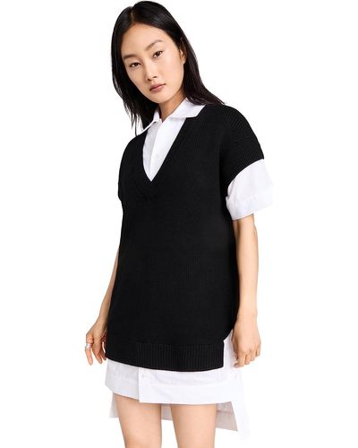 STAUD Bridget Wool Cotton Mini Sweater Dress /white - Black