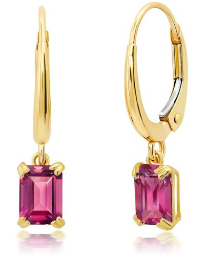 Nicole Miller 10k White Or Yellow Gold Emerald Cut 6x4mm Gemstone Dangle Lever Back Earrings - Pink