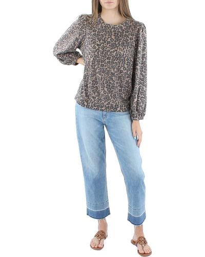 Riley & Rae Animal Print Waffle Pullover Sweater - Blue