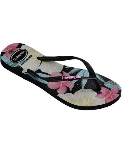 Havaianas Floral Print Slim Thong Sandals - Black