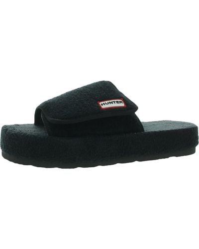 HUNTER Terry Towelling Cotton Adjustable Flat Sandals - Black