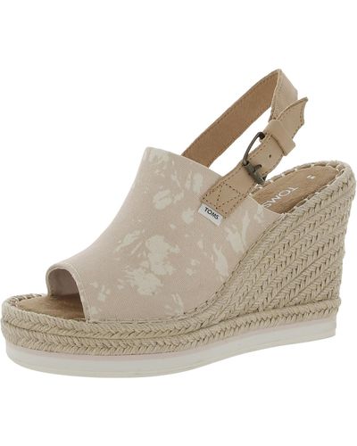 TOMS Monica Canvas Ankle Strap Wedge Heels - Natural