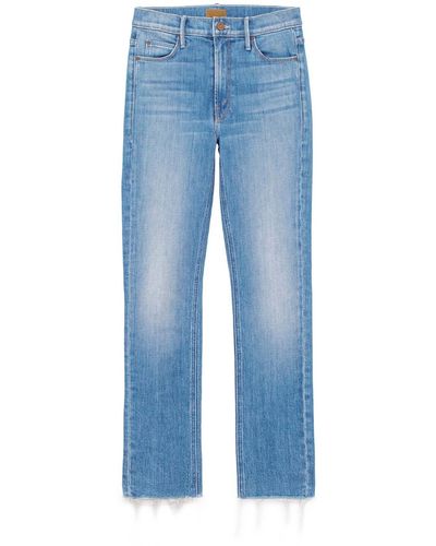 Mother Mid Rise Dazzler Ankle Fray Denim Jeans - Blue