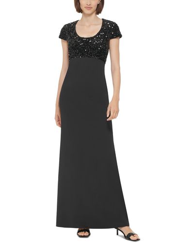 Calvin Klein Sequined Long Evening Dress - Black