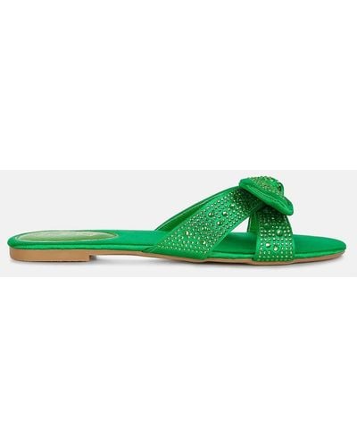 LONDON RAG Fleurette Bow Flat Sandals - Green