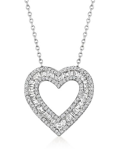 Ross-Simons Baguette And Round Diamond Open-space Heart Pendant Necklace - Metallic