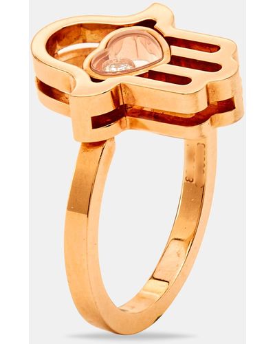 Chopard Good Luck Charm Hamsa Hand Diamond 18k Rose Ring - Orange