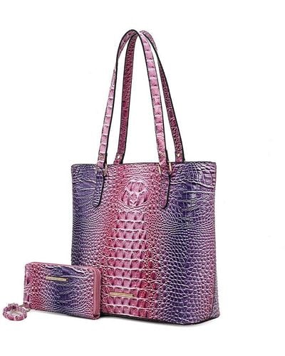 MKF Collection by Mia K Piper Gradient Rainbow Faux Crocodile-embossed Vegan Leather Tote Bag With Matching Wallet By Mia K - Purple