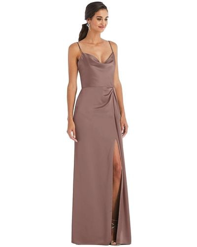 Dessy Collection Cowl-neck Draped Wrap Maxi Dress With Front Slit - Purple