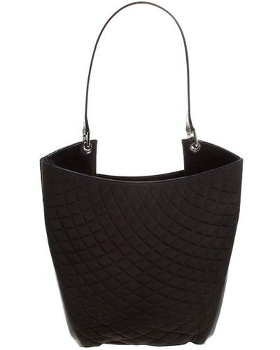 Bally Dark Quilted Nylon And Patent Leather Hobo - Black