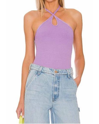 Enza Costa Stretch Silk Knit Keyhole Halter Bodysuit - Purple