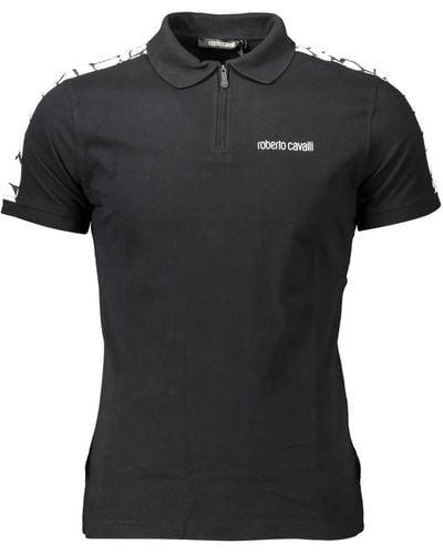 Roberto Cavalli Men's Half Zip Polo T-shirt - Black