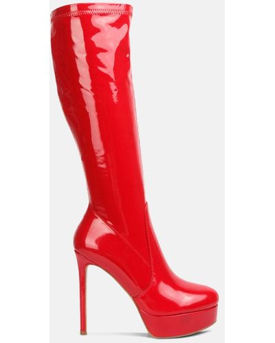 LONDON RAG Shawtie High Heel Stretch Patent Calf Boots - Red