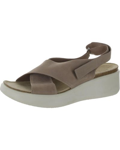 Ecco Leather Comfort Wedge Sandals - Brown