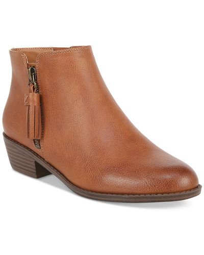 Zodiac Val Western Faux Leather Stacked Heel Ankle Boots - Brown