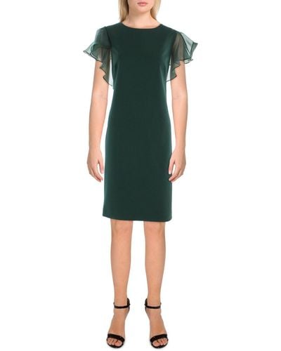 Lauren by Ralph Lauren Knit Flutter Sleeves Shift Dress - Green