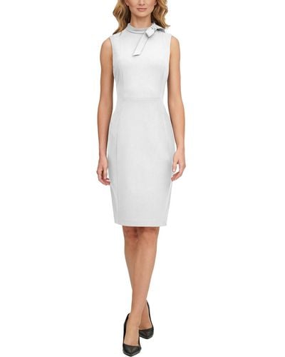 Calvin Klein Crepe Bow-neck Sheath Dress - White