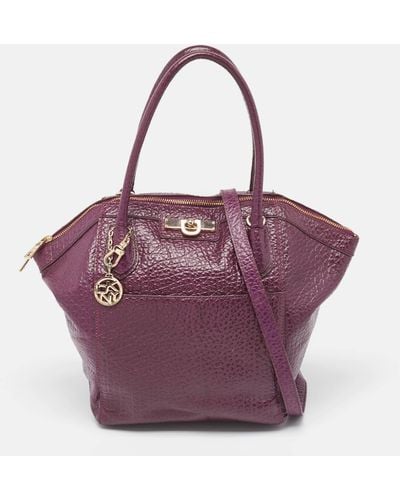 DKNY Textured Leather Logo Zip Satchel - Purple