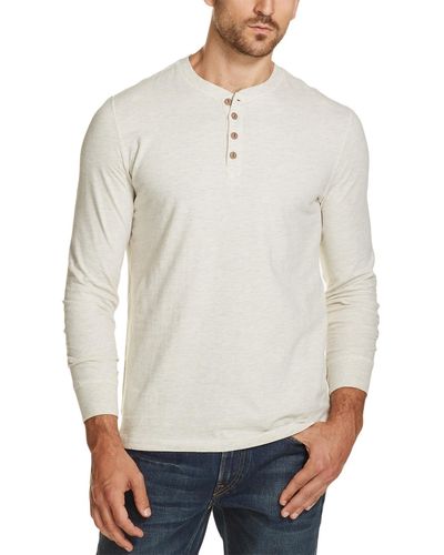 Weatherproof Long Sleeve Casual Henley Shirt - White