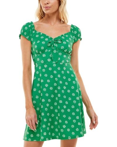 Ultra Flirt Juniors Emma Floral Print Short Mini Dress - Green