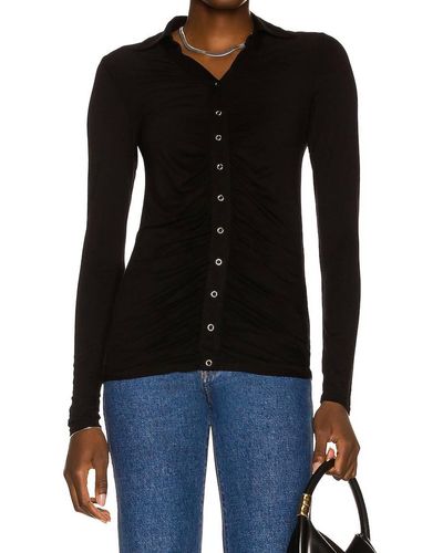 Enza Costa Viscose Jersey Ruched Polo Cardigan - Black