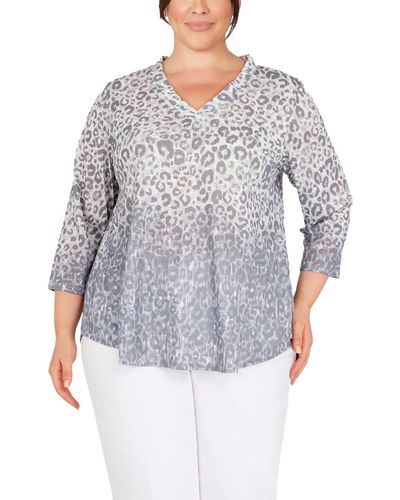 Ruby Rd. Plus Subllimation Animal Print Blouse - Gray
