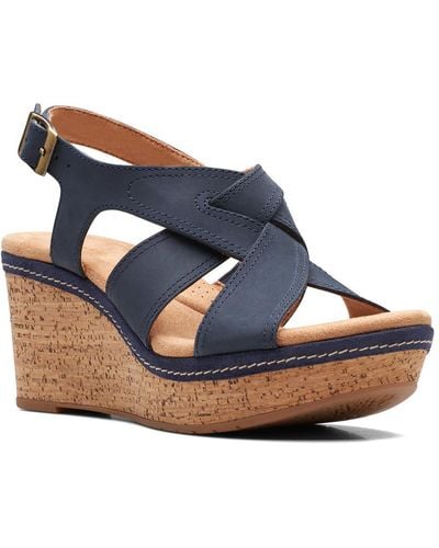 Clarks Elleri Rae Leather Criss-cross Wedge Sandals - Blue