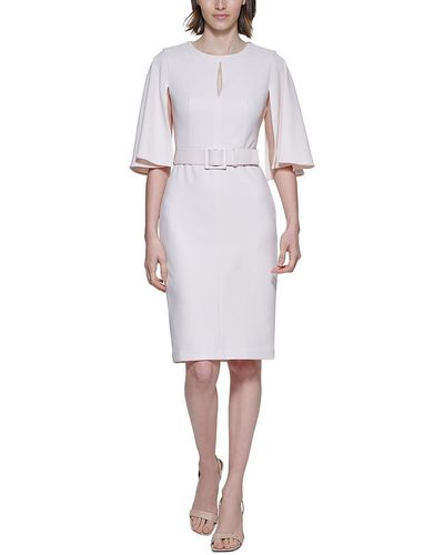 Calvin Klein Petites Knit Cape Sleeves Fit & Flare Dress - White