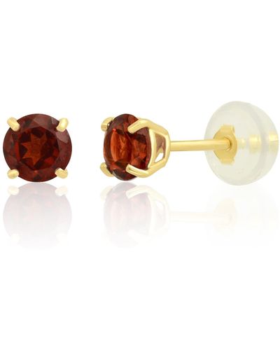 MAX + STONE 14k White Or Yellow Gold Round Small 4mm Gemstone Stud Earrings - Brown