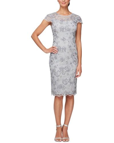 Alex Evenings Petites Embroidered Above Knee Evening Dress - Gray