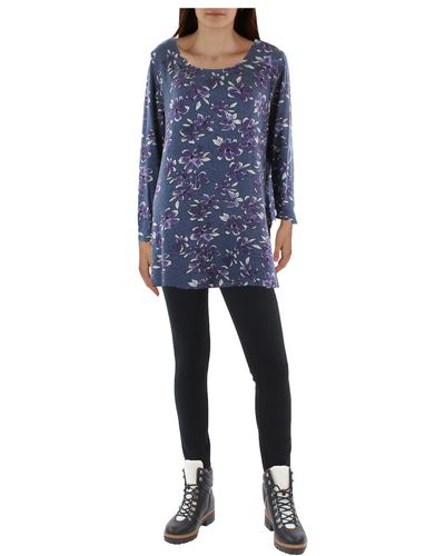 Evans Plus Knit Relaxed Fit Tunic Top - Blue