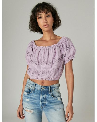 Lucky Brand Off The Shoulder Lace Crop Top - Purple