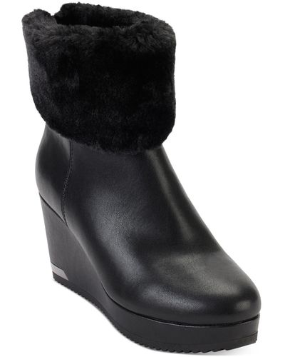 DKNY Nadra Faux Leather Wedge Boots - Black