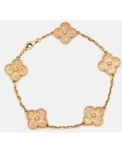 Van Cleef & Arpels Vintage Alhambra Textured 18k Rose 5 Motif Bracelet - Metallic