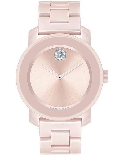 Movado Bold Ceramic Pink Dial Watch