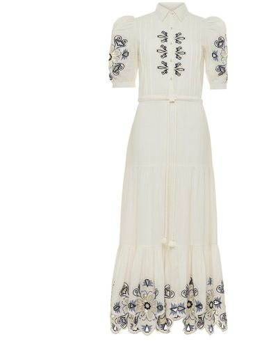 Carolina K Geo Tiered Maxi Dress - White