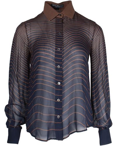 Ferragamo Striped Buttoned Blouse - Blue