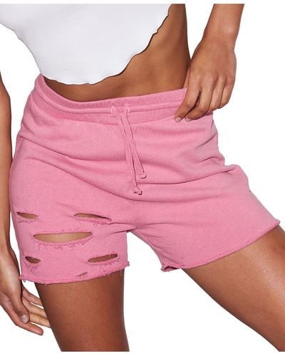 LNA Raw Hem Distressed Casual Shorts - Pink