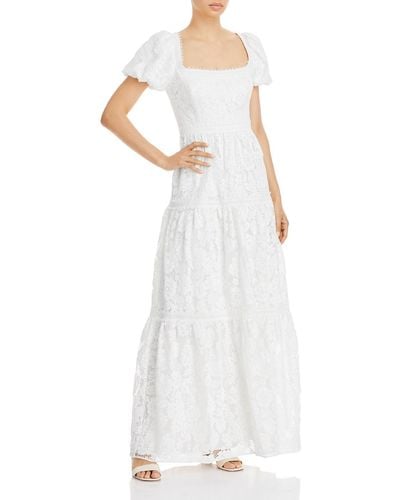 Aqua Lace Tiered Evening Dress - White