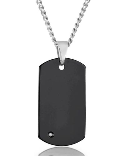 Crucible Jewelry Crucible Los Angeles Tungsten Carbide High Polished Diamond Dog Tag Pendant Necklace - Black