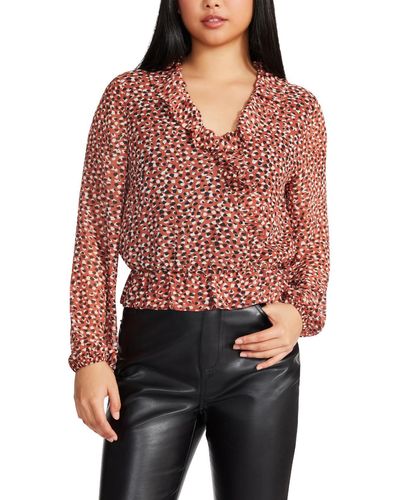 Steve Madden Printed Cascade Ruffle Blouse - Red