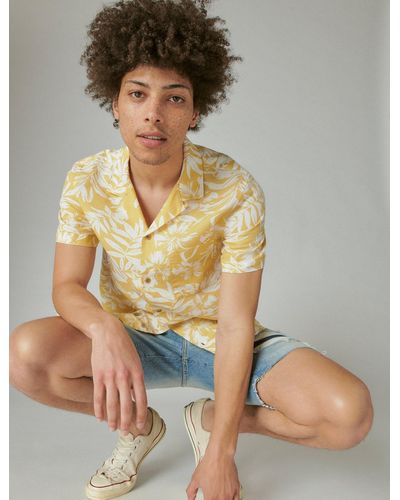 Lucky Brand Linen Print Camp Collar Short Sleeve Shirt - Multicolor