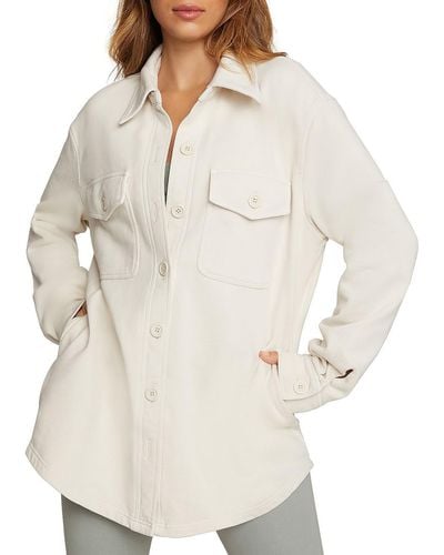 GOOD AMERICAN Juniors Fleece Oversized Shirt Jacket - Natural