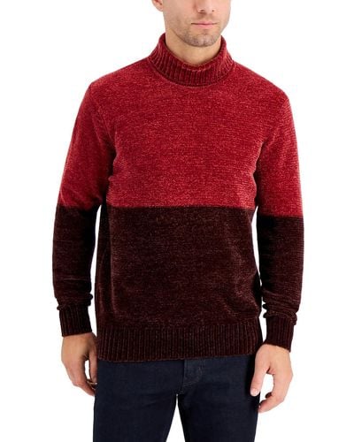 Alfani Equator Chenille Colorblock Turtleneck Sweater - Red